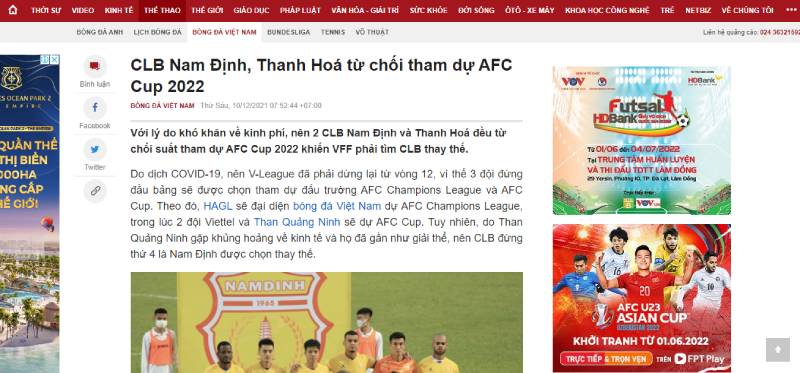 Tin tức thể thao về CLB Nam Định trên báo VTC